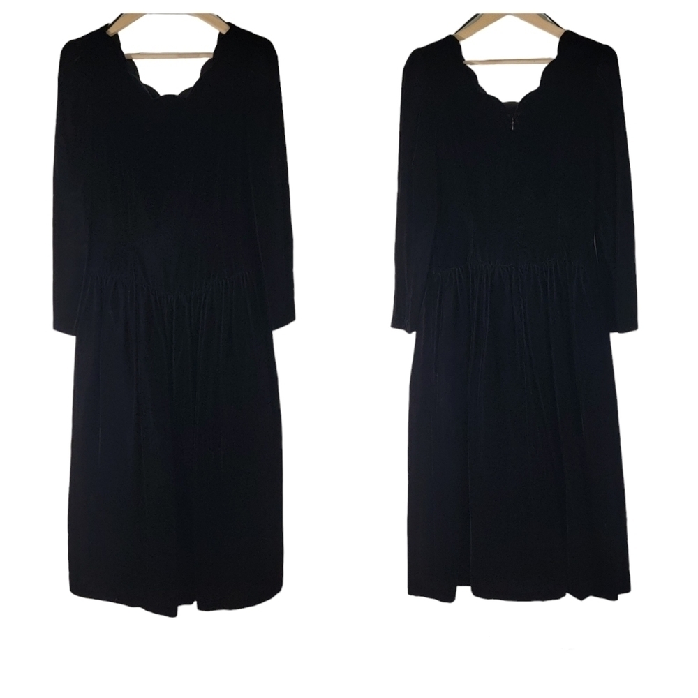 VTG Union Talbots NANCY Plus Size Velvet Party Dress Sz 14 Black Long Sleeve